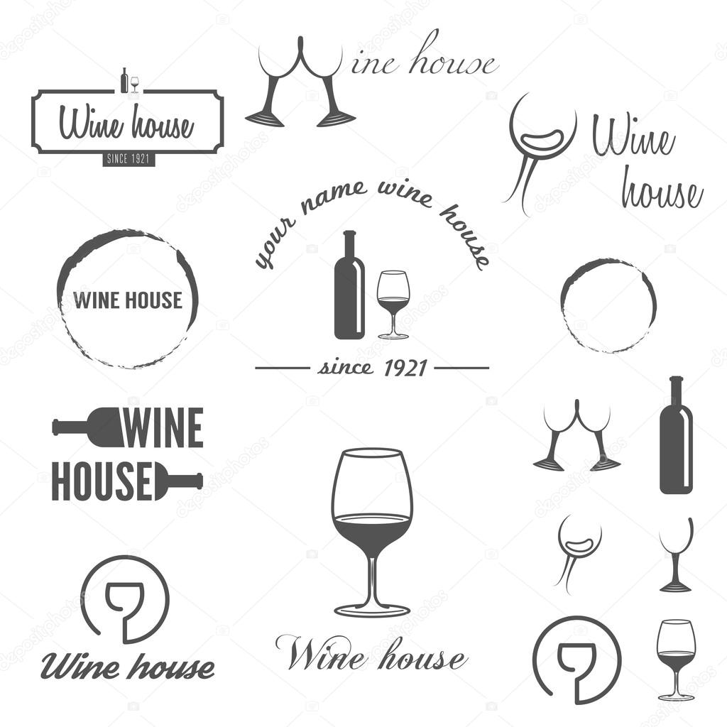 Collection of badges, labels, logo and logotype elements for wine, winery or wine house