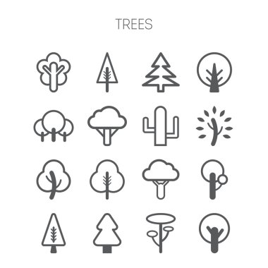 Sade tek renkli ağaç simgeler kümesi