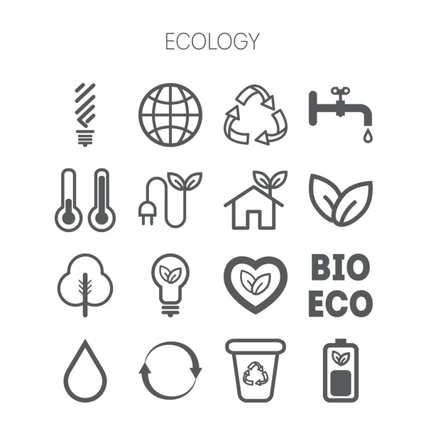 Set of simple monochromatic ecology icons — Stock Vector