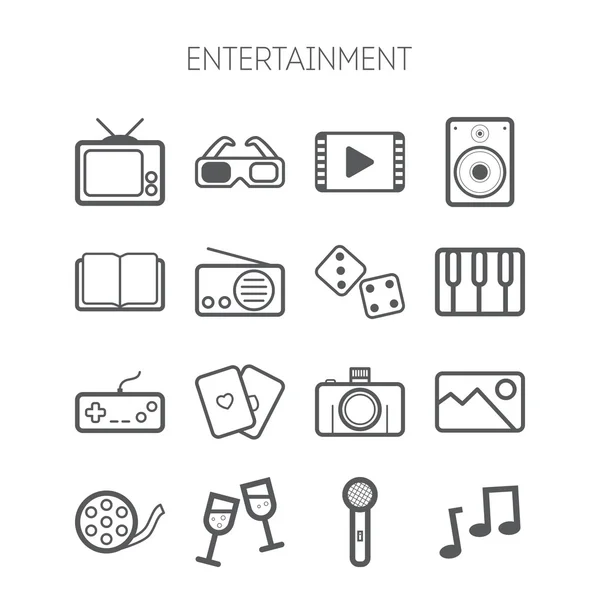 Ensemble d'icônes de divertissement monochromes simples — Image vectorielle