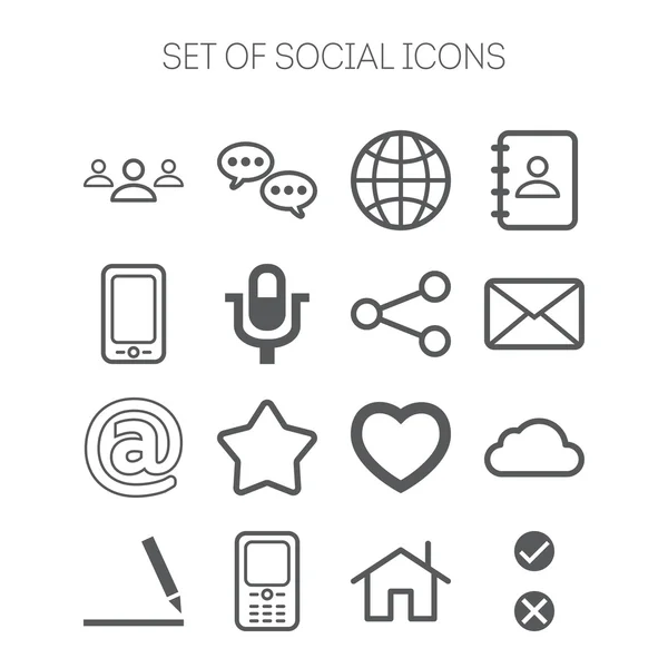 Conjunto de ícones monocromáticos sociais simples — Vetor de Stock