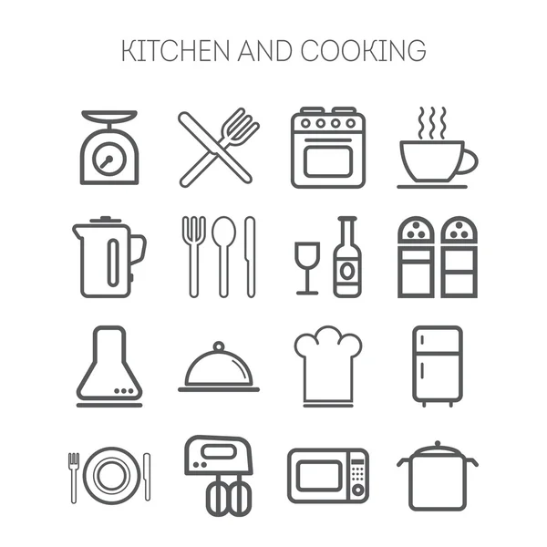 Set einfacher Symbole für Küche und Kochen — Stockvektor