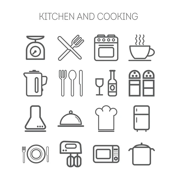 Set van eenvoudige pictogrammen voor keuken en koken Rechtenvrije Stockvectors