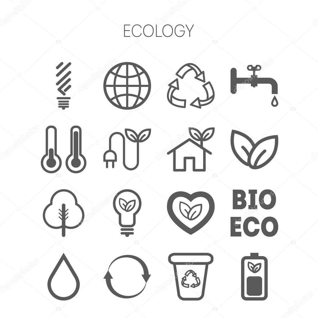 Set of simple monochromatic ecology icons