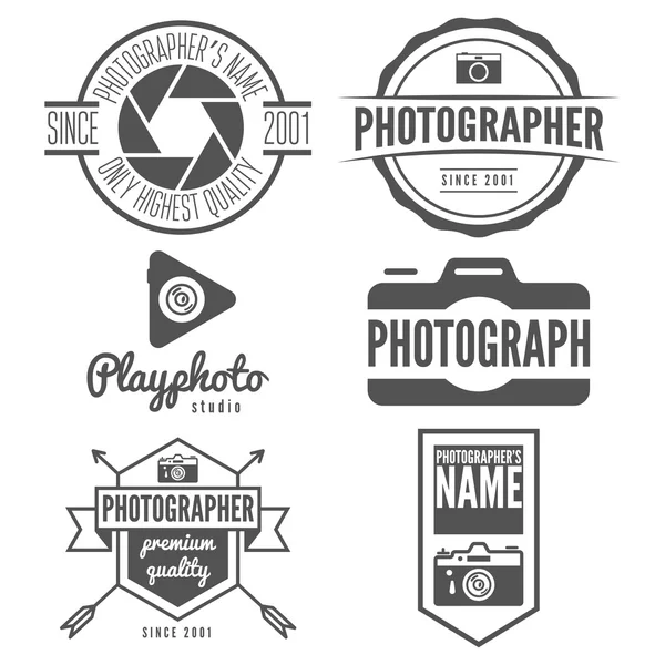 Set of logo, emblem, print, sticker, label or logotype elements for studio or photographer, photograph — Stock Vector