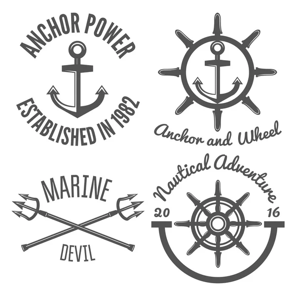 Набор ретро винтажных морских этикеток и шаблонов логотипов значков. Дизайн в стиле хипстер, бренд, брендинг, логотип, компания, корпоратив, стиль — стоковый вектор