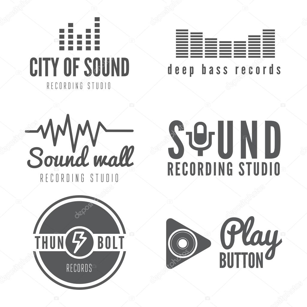 Set of logo, badge,label, sticker, emblem, print or logotype elements for sound recording studio, t-shirt or sound production