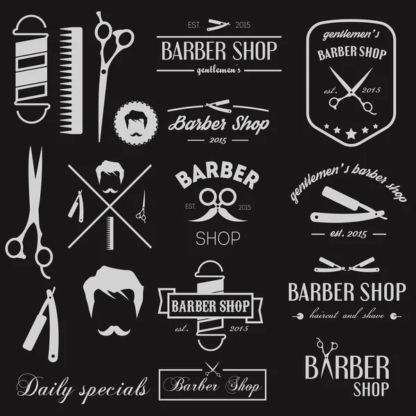 Conjunto de logotipo, elementos, ícones e logotipos para barbearia —  Vetores de Stock