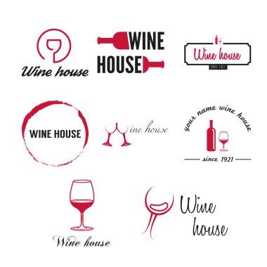 Dizi rozetleri, etiketleri, şarap, şarap ya da şarap evi için logo ve logo öğeleri