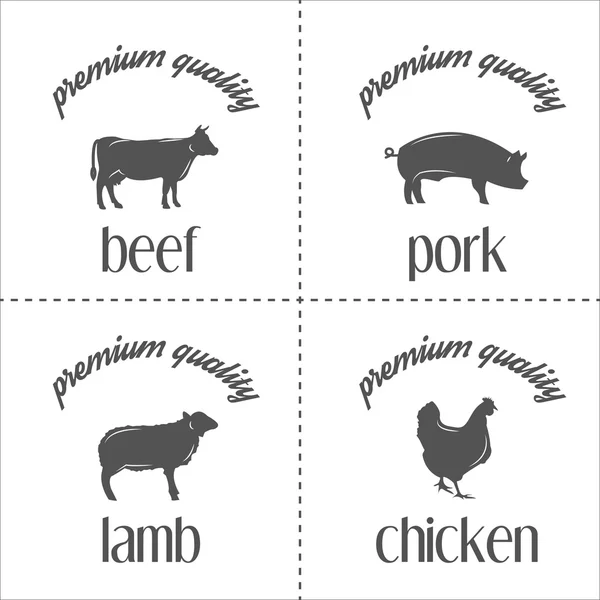 Serie von Vintage-Fleischmarken, Logo und Etiketten — Stockvektor