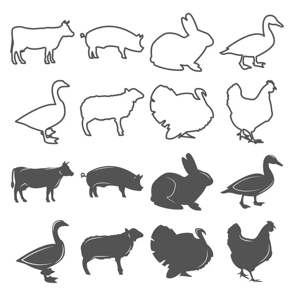 Conjunto de silhuetas com animais domésticos, pode ser usado para logotipo, logotipos, ícones e adesivos —  Vetores de Stock