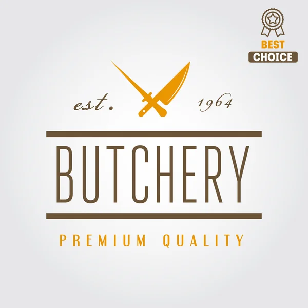 Etiqueta vintage, insignia, plantillas de emblema y logotipo de carnicería o carnicería — Vector de stock