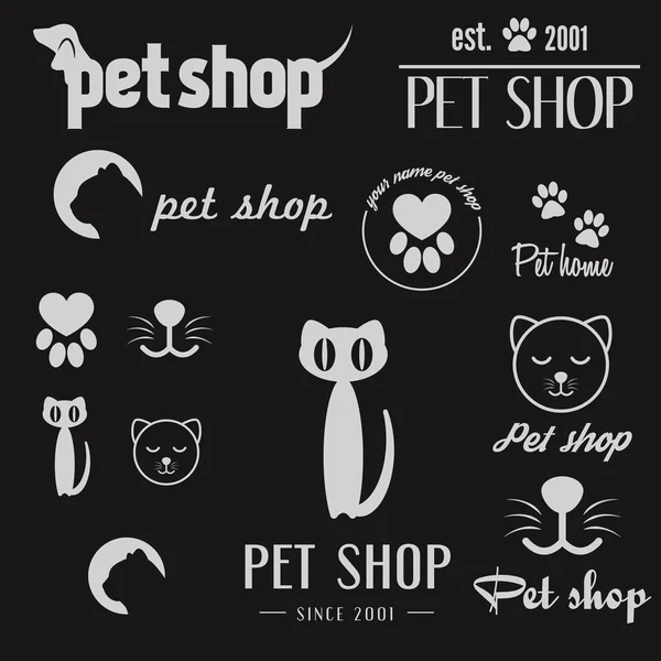 Sada prvků vintage logo a logotyp pro pet shop, domácí klinice nebo zverimexu — Stockový vektor