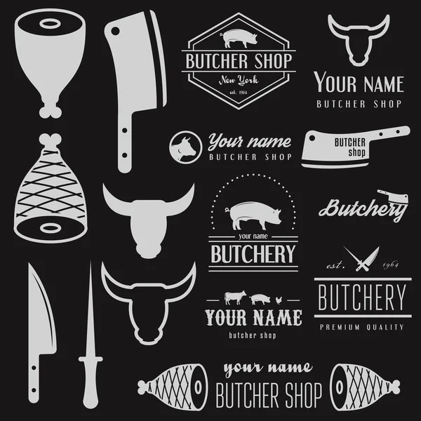 Set of vintage logo and logotype elements for butchery and butcher shop — Stock Illustration Set of vintage logo and logotype elements for butchery and butcher shop Stock Illustration