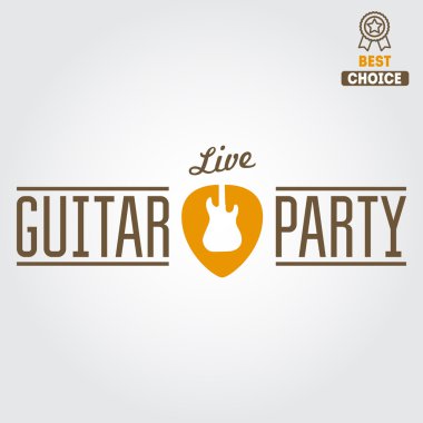 Rock Festivali, müzikal performans veya gitar parti için vintage logo, rozet, amblem veya logo öğeleri kümesi
