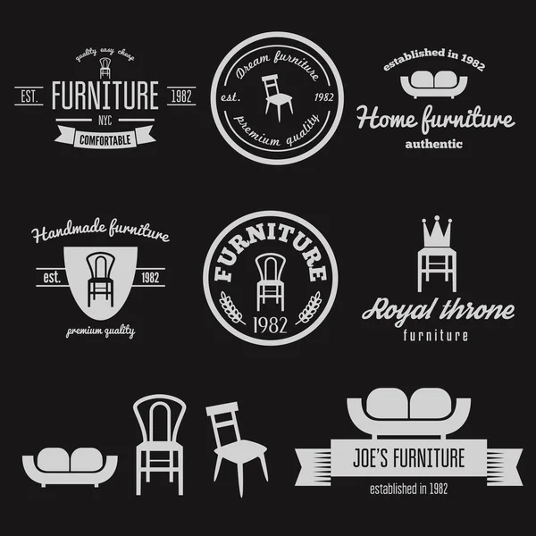 Mobilya Mağazaları için vintage logo, rozet, amblem ve logotype öğeleri kümesi