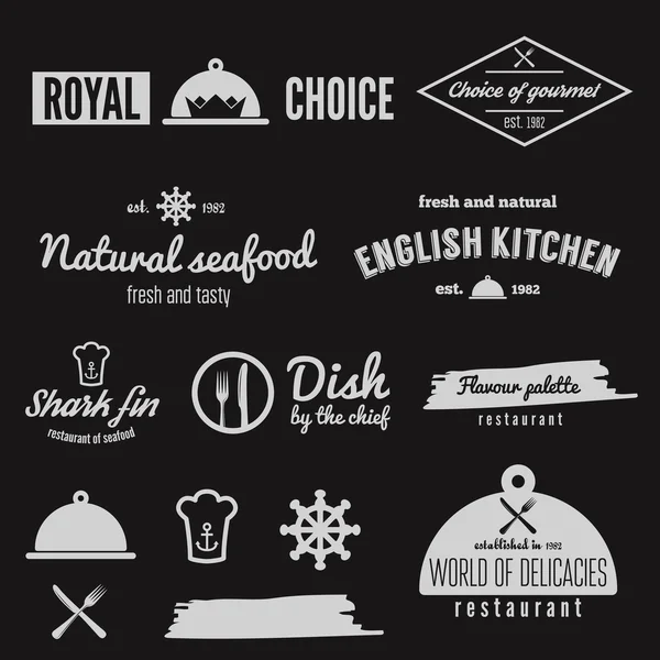 Conjunto de elementos logo, distintivo, emblema y logotipo para restaurante, cafetería y bar — Vector de stock