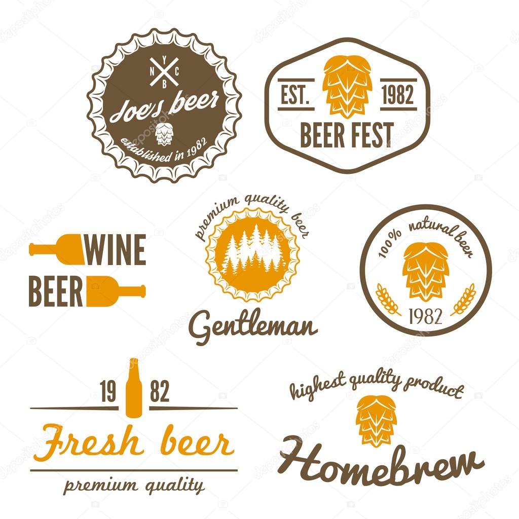 Set of vintage logo, badge, emblem or logotype elements for beer, beer shop, home brew, tavern, bar, cafe and restaurant