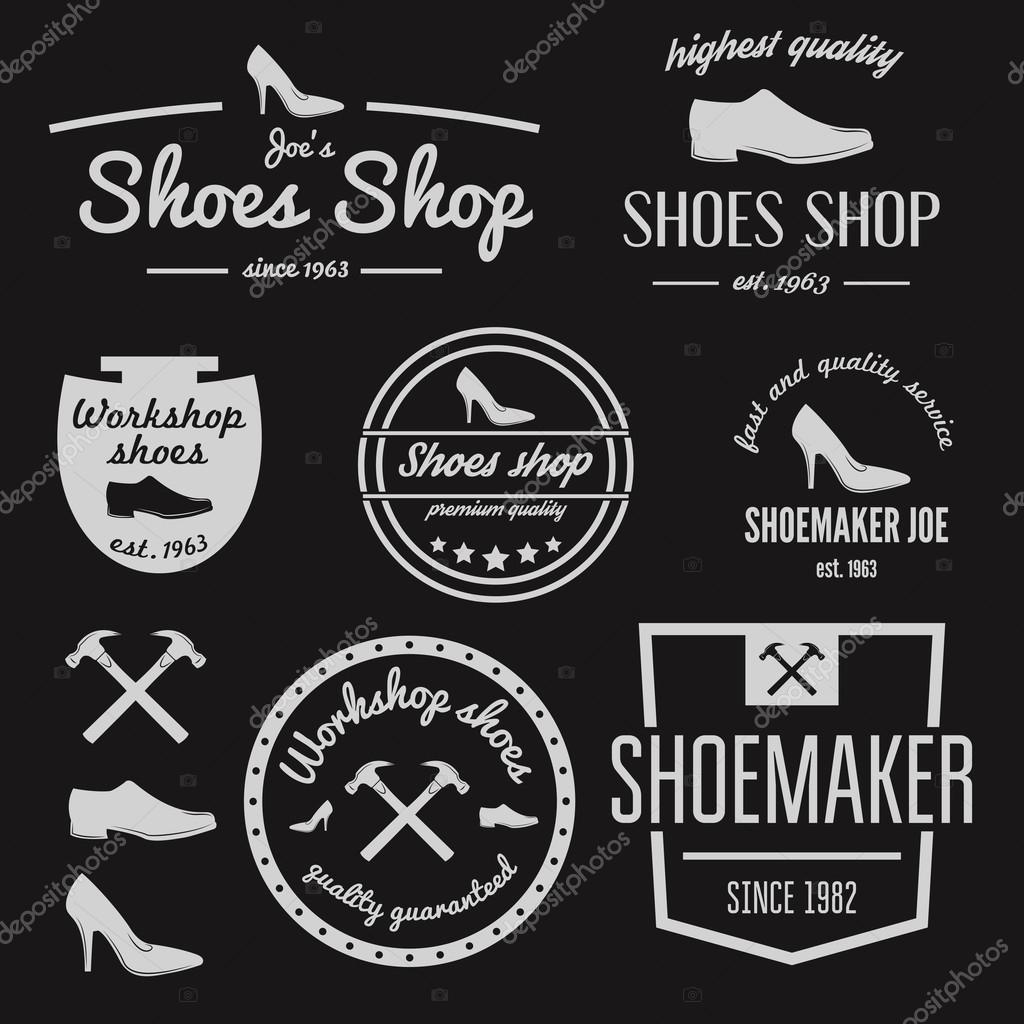 Set of vintage logo or logotype elements for shoemaker, shoes shop and shoes repair