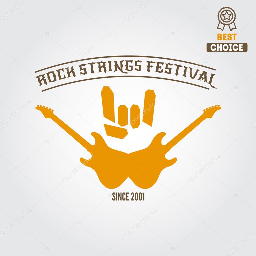 Set of vintage logo or logotype elements for rock festival, musical performance or guitar party