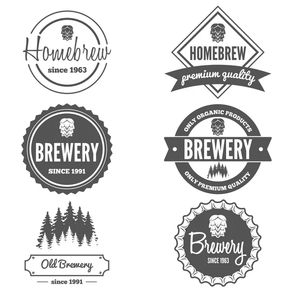 Set of vintage logo, badge, emblem or logotype elements for beer, beer shop, home brew, tavern, bar, cafe and restaurant — Stock Vector