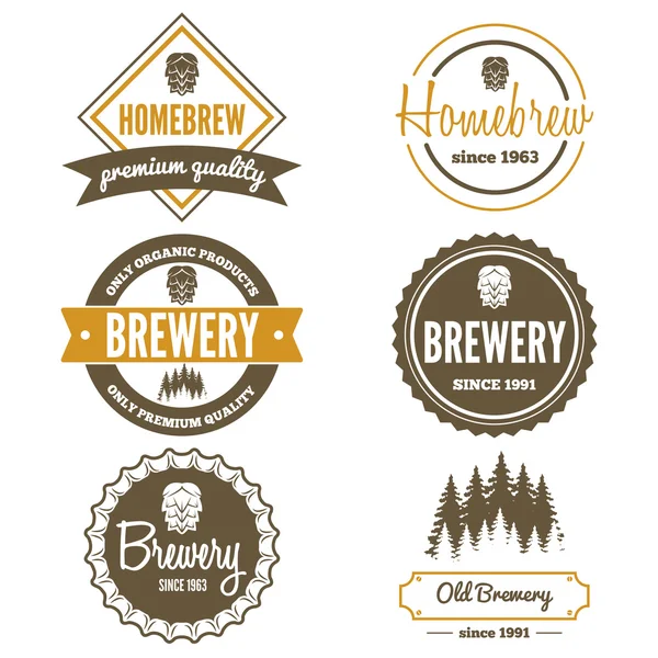 Set of vintage logo, badge, emblem or logotype elements for beer, beer shop, home brew, tavern, bar, cafe and restaurant — Stock Vector