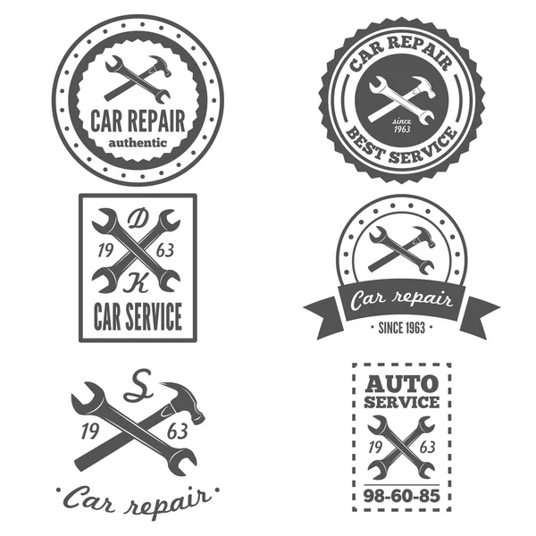 Set of vintage mechanic labels, emblems and logo. Vector illustration — Stock Vector