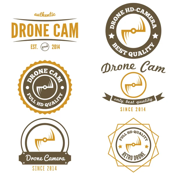 Conjunto de logotipo, rótulo, emblema ou logotipo para drone e câmera voadora —  Vetores de Stock