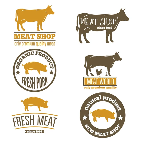 Ensemble d'étiquettes vintage, logo, modèles emblématiques pour boucherie — Image vectorielle