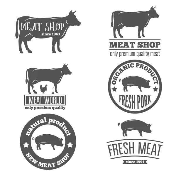 Set of vintage labels, logo, emblem templates for butchery meat shop — 图库矢量图片