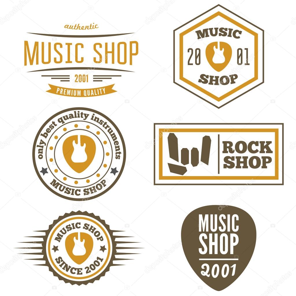 Set of vintage logo or logotype elements for music shop, guitar shop