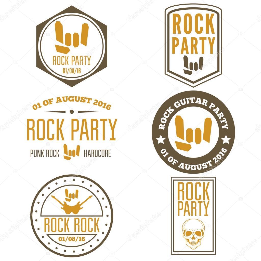 Set of vintage logo or logotype elements for musical performance, rock festival or guitar party