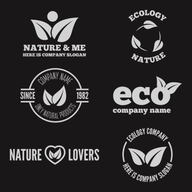 Logo, badge, label, logotype elements with leafs for web, business or nature