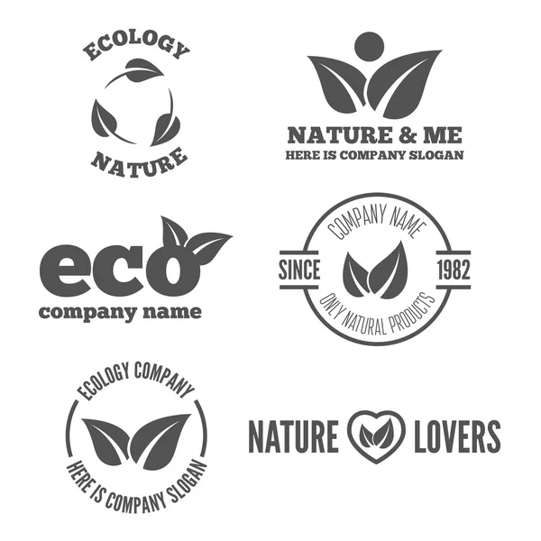 Logo, badge, label, logotype elements with leafs for web, business or nature — Stok Vektör