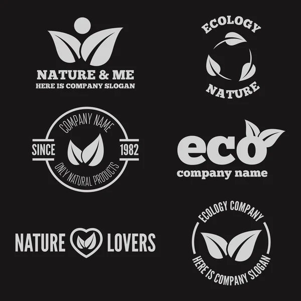 Logo, badge, label, logotype elements with leafs for web, business or nature — Stockvector