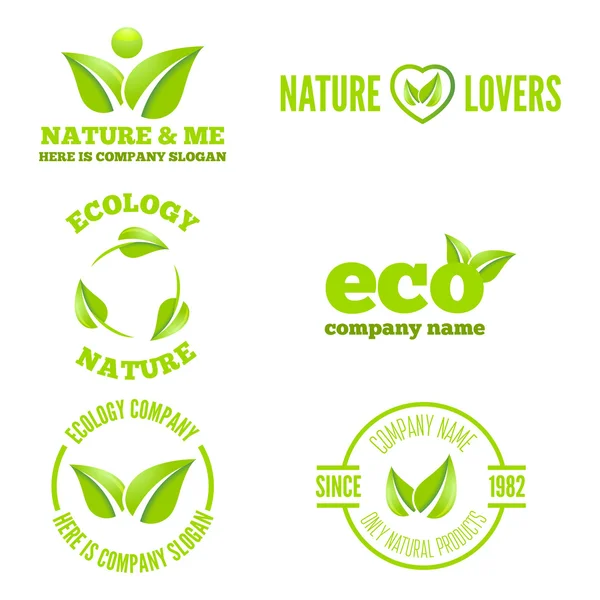 Logotipo, insignia, etiqueta, elementos logotipos con hojas para web, negocio o naturaleza — Archivo Imágenes Vectoriales