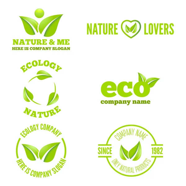 Logo, badge, label, logotype elements with leafs for web, business or nature — Stok Vektör