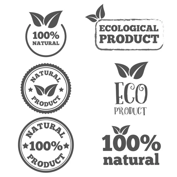 Logo, badge, label, logotype elements with leafs for web, business or natural products — Stok Vektör