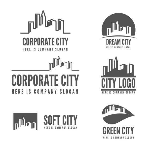 Logo, badge, label, logotype elements with buildings for web, business or other projects — Stock Vector