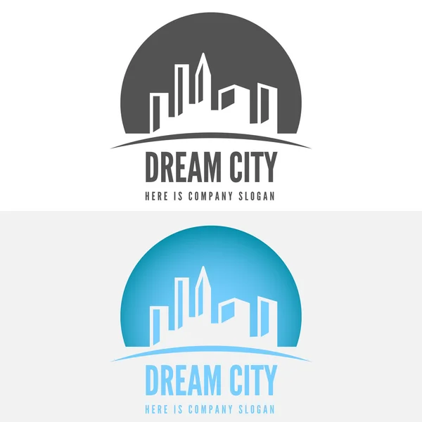 Logo, badge, label, logotype elements with buildings for web, business or other projects — Stok Vektör