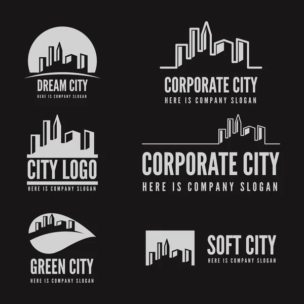 Logo, distintivo, etichetta, elementi di logotipo con edifici per il web, imprese o altri progetti — Vettoriale Stock