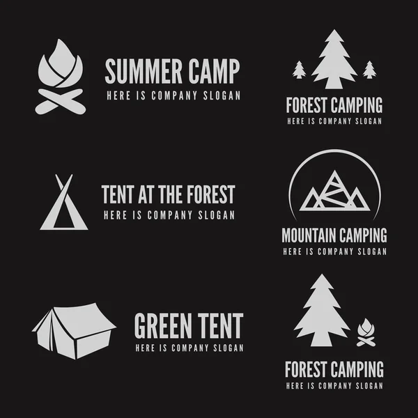 Set of modern camp badges, logo, emblem and logotype elements for camping, web, business or other projects — ストックベクタ