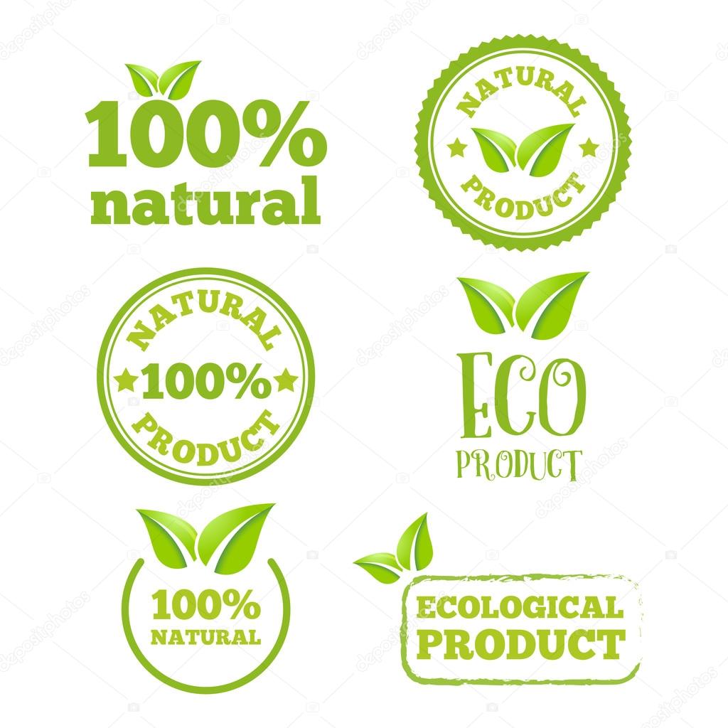 Logo, badge, label, logotype elements with leafs for web, business or natural products