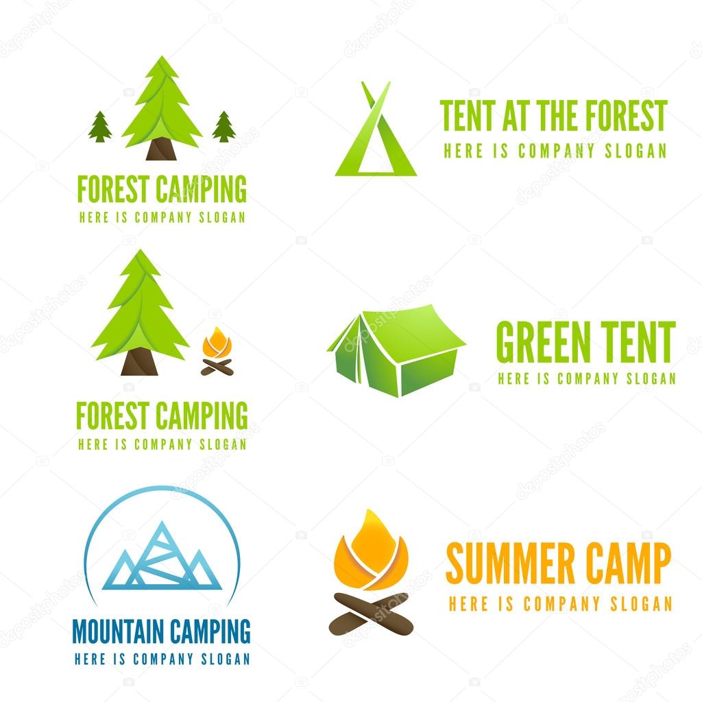 Set of modern camp badges, logo, emblem and logotype elements for camping, web, business or other projects