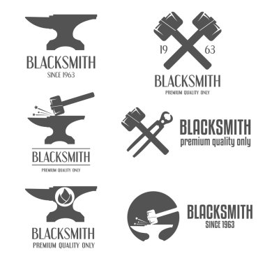 Set of logo, badge, label, emblem and logotype elements for blacksmith clipart