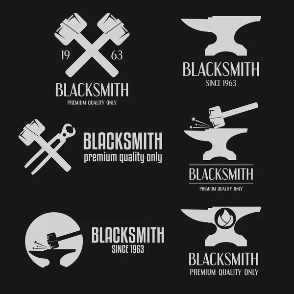 Set of logo, badge, label, emblem and logotype elements for blacksmith — Stock vektor