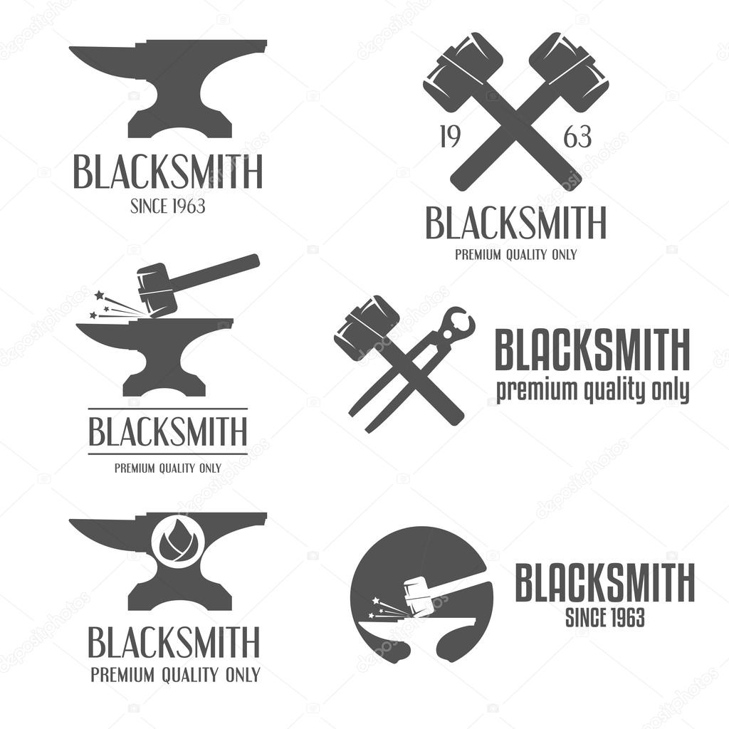 Set of logo, badge, label, emblem and logotype elements for blacksmith