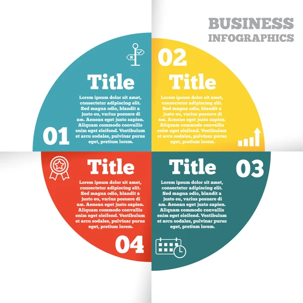 Infographie de cercle d'affaires, diagramme, présentation en quatre étapes — Image vectorielle