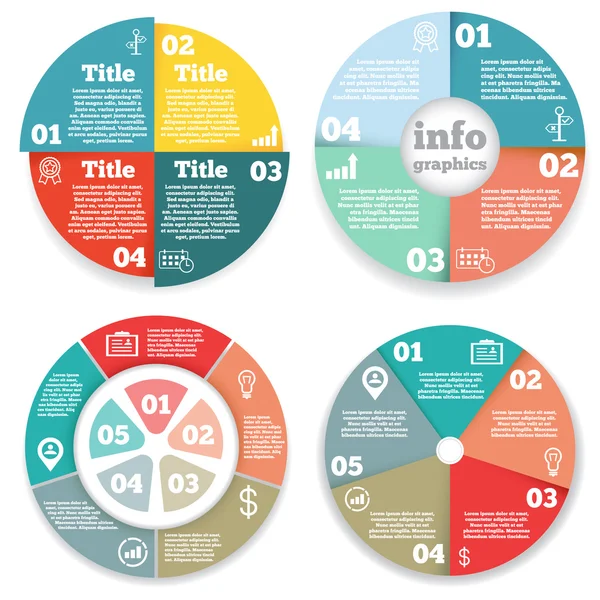 Ensemble d'infographie de cercle d'affaires, diagramme, présentation quatre et cinq étapes — Image vectorielle