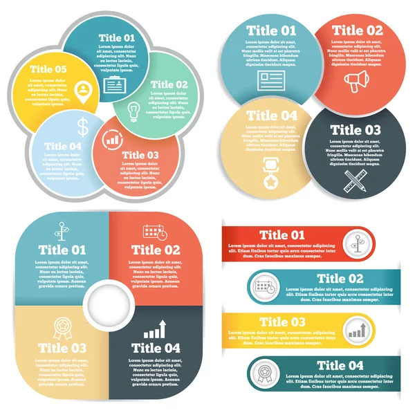 Ensemble d'infographie de cercle d'affaires, diagramme, présentation quatre et cinq étapes — Image vectorielle